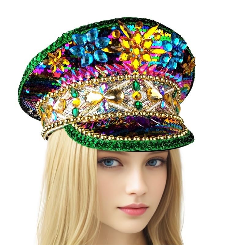 KruhitkaLove / Green Party Cape、Hatセット Amazon.com: VIESSLG Mardi Gras Sequin Captain Hat Festival